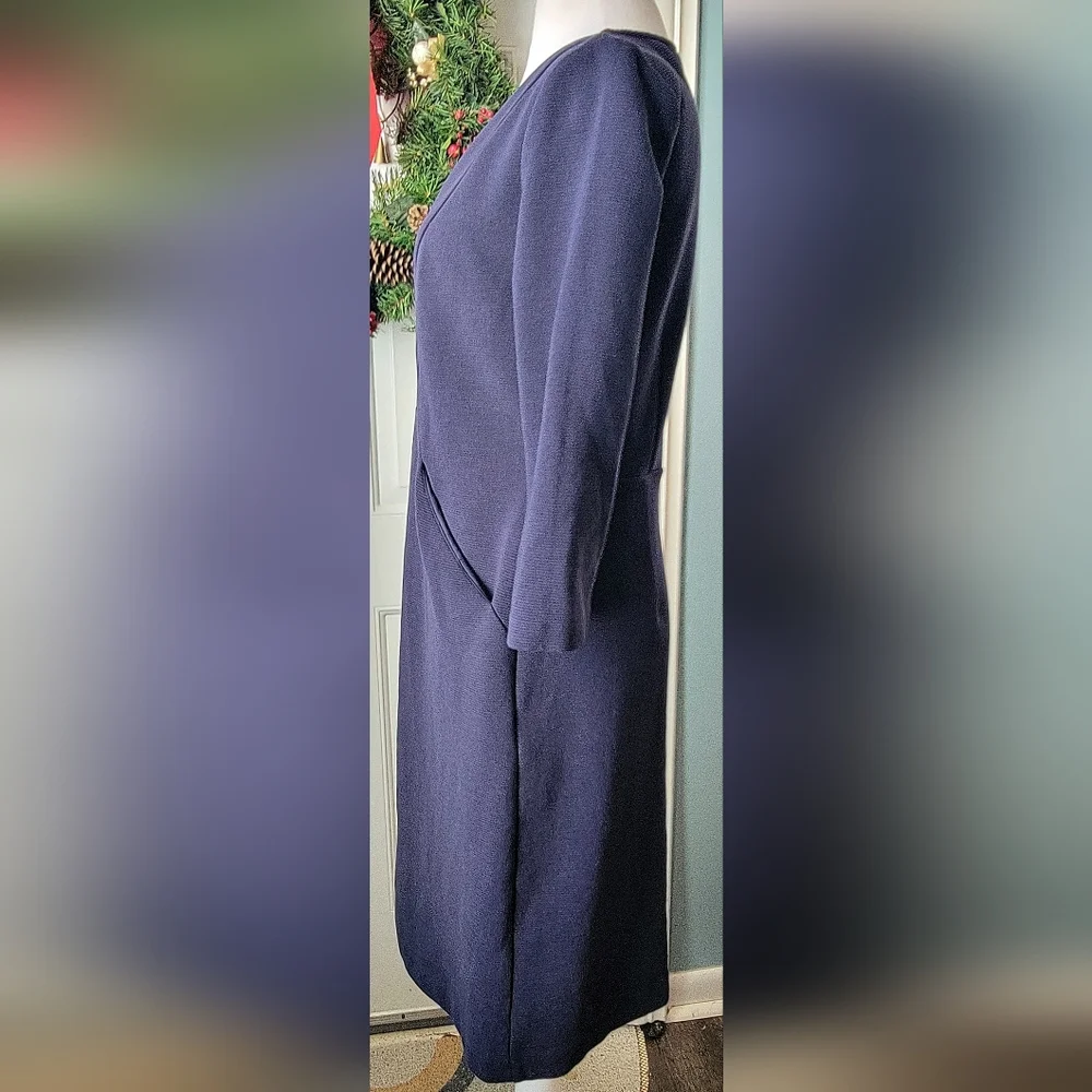 Boden Bronte Ottoman Midi Dress Womens 6 Long (Tall) Navy Blue 3/4 Sleeve Ribbed